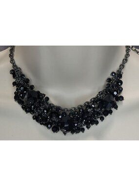 Gothic Vampire Glam Black Beaded Cluster Statement Necklace